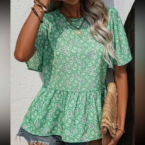 Green floral peplum casual or work top